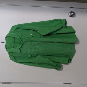 Spring Green 100% cotton button up shirt 3X